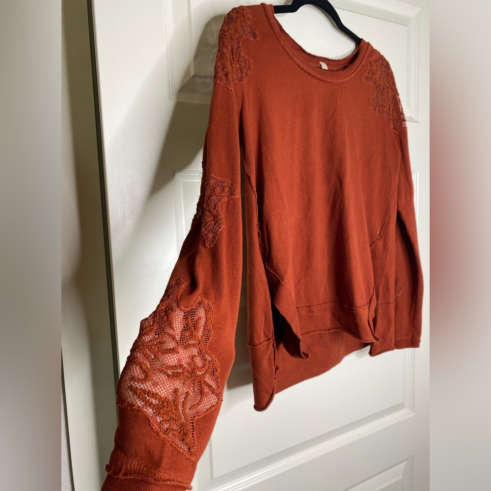 Free People Burnt Orange Lace Longsleeve